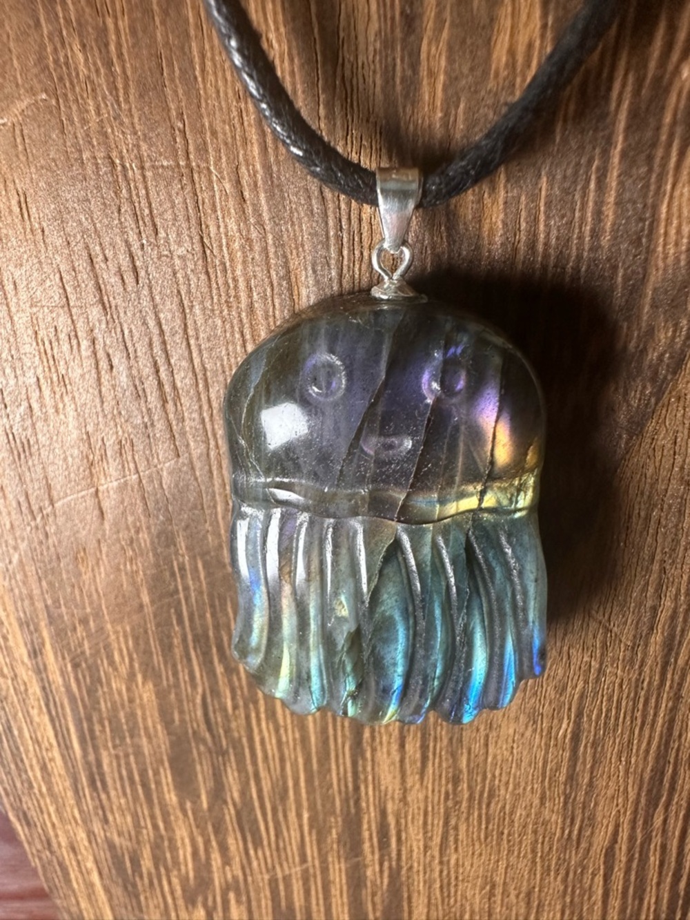 Rainbow Labradorite Jellyfish Pendant Necklace on Sterling Silver Bail and Chain - Picture 2 of 12